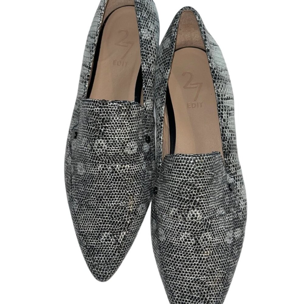 27 Edit Women's Leather‎ Snakeskin Print Pointed Toe Loafers Size 9 Gray/Black
